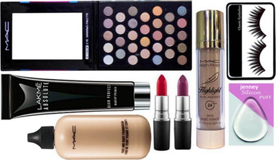 

jenney Silicon Puff & Eyelashes & Face And Body Foundation & Eyeshedow Palette & Lipstick2 & Highlighter & Primer(Set of 8)