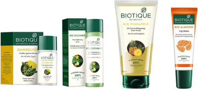 

BIOTIQUE BIO Dandelion Ageless Lightening Serum, Cucumber Pore Tightening Toner, pineapple face wash , LIP BALM(Set of 4)