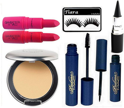 

tiara Eyelashes,Mac Studio Perfect Compact,Padma Eyeliner & Mascara,Giambattista Valli Lipstick Pack of 2 ,Stick kajal(Set of 7)