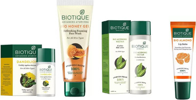 

BIOTIQUE BIO Dandelion Ageless Lightening Serum, Honey Gel Face Wash, Morning Nectar Flawless Skin Moisturize, LIP BALM(Set of 4)