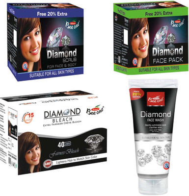 

BEEONE DIAMOND FACE WASH,DIAMOND FACE PACK,DIAMOND SCRUB,DIAMOND BLEACH COMBO PACK (PACK OF 4 550 GM)(Set of 4)