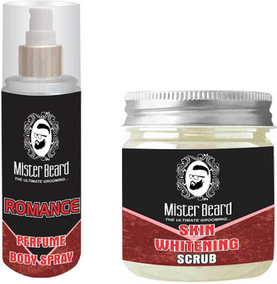 

Mister Beard Romance Perfume Body Spray 200ml WITH Skin Whitening Scrub 100g(Set of 2)