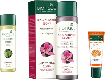 

BIOTIQUE BIO BHRINGRAJ THERAPEUTIC OIL INTENSIVE HAIR REGROWTH TREATMENT, MOUNTAIN EBONY FRESH GROWTH STIMULATING SERUM INTENSIVE HAIR GROWTH TREATMENT, LIP CARE(Set of 3)