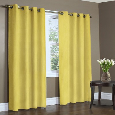 Home Candy 274 cm (9 ft) Polyester Long Door Curtain (Pack Of 2)(Solid, Yellow)