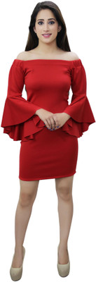 CRAZEVILLA Women Bodycon Red Above Knee/Mid Thigh Length Dress
