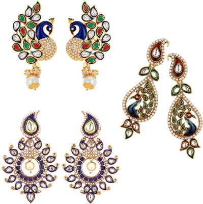 JEWELS GURU Bollywood Style Cubic Zirconia, Pearl Alloy Earring Set