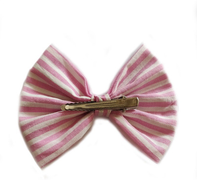 

Craft Maniacs Pink stripes 4" inches bow Hair Clip, Back Pin, Hair Pin(Pink)