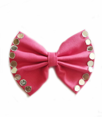 

craft maniacs Pink mirror work 4" inches bow Hair Pin, Back Pin(Pink)