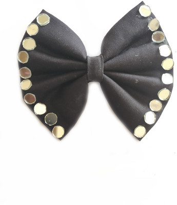 

craft maniacs Black mirror work 4" inches bow Hair Pin, Back Pin(Black)