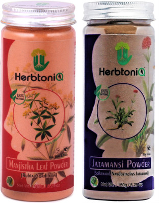 

HerbtoniQ 100% Organic Natural Manjistha Leaf Powder (Rubia Cordifolia) And Jatamansi Powder (Spikenard) 150g For Hair Pack(300 g)
