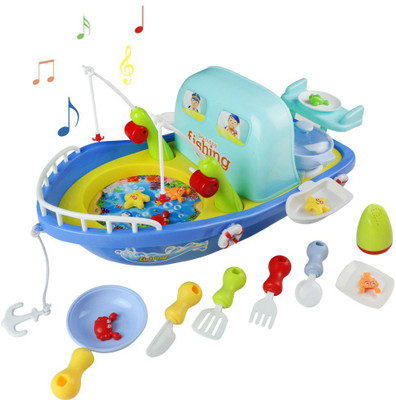 

Clastik Kitchen Playset Fishing Game Rotating Electronic Fishing Board Game Pull Toy Pretend Play Multifunctional Set 2 in 1 with Music Great Gift for Kids Over 3 Years (Large Size)(Multicolor)