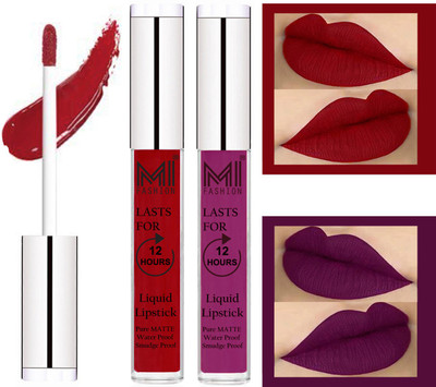 

MI Fashion Matte Liquid Lipsticks Waterproof Long Lasting Pigmented Lip Gloss Set of 2(Eagle Red Liquid Lipstick,Deep Violet Liquid Lipstick)