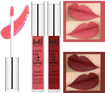 

MI Fashion Liquid Matte Lipsticks |Waterproof|Smudge Proof| Made in India|and|Long Lasting| Set of 2 Lipsticks(Peach Liquid Lipstick,Coast Brown Liquid Lipstick)