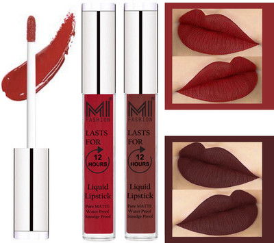 

MI Fashion Liquid Lipstick Combo Set of 2 |Matte|Waterproof|Kiss Proof|Long Lasting| and |Made in India|(Together Red Liquid Lipstick,Dark Brown Lip Gloss)