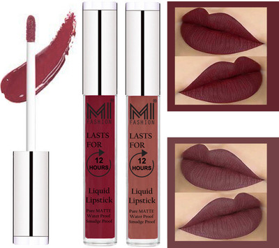 

MI Fashion Liquid Matte Lipsticks |Waterproof|Smudge Proof| Made in India|and|Long Lasting| Set of 2 Lipsticks(Red Mart Liquid Lipstick,Light Chocolate Liquid Lipstick)