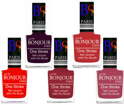 

Bonjour Paris Stylish Nail Polish Set of 5 Pcs 01-02-03-08-11 Orange,Plum,Maroon,Red,Mauve(Pack of 5)