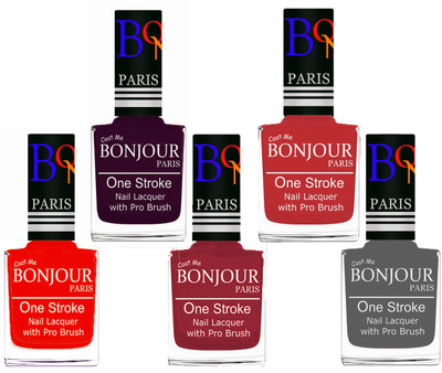 

Bonjour Paris Stylish Nail Polish Set of 5 Pcs 01-02-03-08-22 Orange,Plum,Maroon,Red,Grey(Pack of 5)