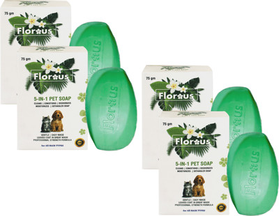 

Florous 5-IN-1 PET SOAP (300 gm , 75 gm x 4 , Pack of 4) 250 ml Pet Coat Cleanser(Suitable For Dog, Cat)
