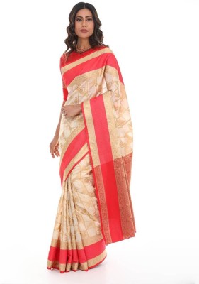 Kanooda Prints Self Design Daily Wear Silk Blend Saree(Beige)