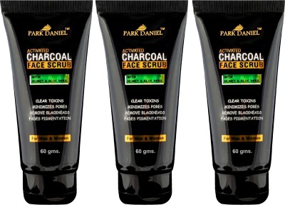 PARK DANIEL Activated Charcoal Face Scrub - For Remove Blackheads & Deep Cleansing Combo pack of 3 tubes of 60 gms(180 gms) Scrub(180 g)