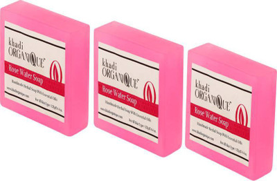 

khadi organique HANDMADE ROSE WATER SOAP WITH ESSENTIAL OIL 375 GM PACK OF 3 (375 g, Pack of 3)(375 g, Pack of 3)