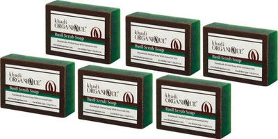 

khadi organique HANDMADE BASIL SCRUB SOAP WITH ESSENTIAL OIL 750 GM PACK OF 6 (750 g, Pack of 6)(750 g, Pack of 6)