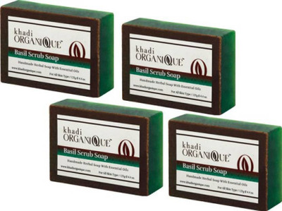 

khadi organique HANDMADE BASIL SCRUB SOAP WITH ESSENTIAL OIL 500 GM PACK OF 4 (500 g, Pack of 4)(500 g, Pack of 4)