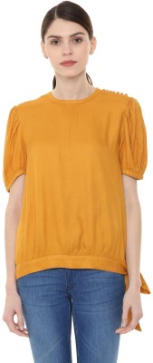 Allen Solly Casual Puff Sleeve Solid Women Yellow Top