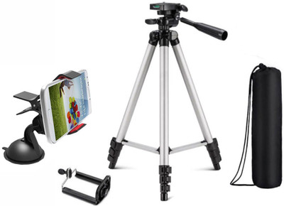 

Blue Birds Tripod-3110 Portable Adjustable Aluminium High Quality Lightweight Camera Stand With Three-Dimensional Head & Quick Release Plate For Video Cameras, Tripod With Mobile Clip Holder Bracket, Fully Flexible Mount Cum Tripod with Universal Car Mobi
