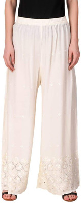 SriSaras Flared Women Cream Trousers