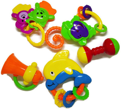 

Johnnie Boy Attractive Colourful Dolphin Non Toxic Rattles for Babies, Toddlers, Infants, Child - Set of 5 (Multi Color) Rattle(Multicolor)