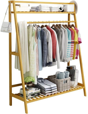 House of Quirk Wood Floor Cloth Dryer Stand ASHAPE_WOODEN_COAT_RACK_100X140CM(1 Tier)