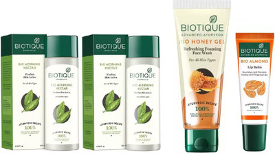

BIOTIQUE BIO Morning Nectar Flawless Skin Moisturizer, Honey Gel Face Wash , LIP BALM(Set of 4)