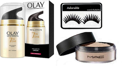 

Adorable eyelashes, olay total effects 7 in one anti cream , mac loose powder(Set of 3)
