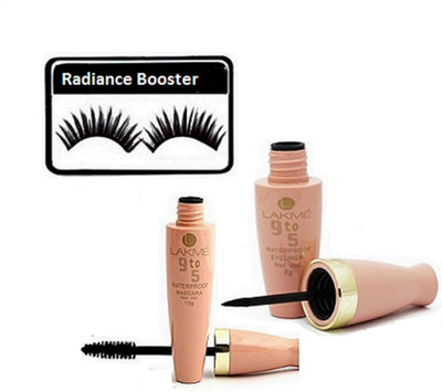 

radiance booster Eyelashes & Lakme 9 to 5 Water Proof Eyeliner+Mascara(Set of 3)