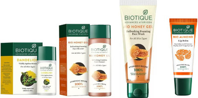 

BIOTIQUE BIO Dandelion Ageless Lightening Serum, Honey Gel Refreshing Foaming Face cleanser , Honey Gel Face Wash , LIP BALM(Set of 4)
