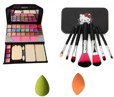 

jollity Make up Brush Mini Laptop + Hello Kitty Make Up Brush Set Of 7 (Black) + 2 Puff(Set of 4)