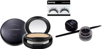 

jenney Eyelashes&Mac Gel Eyeliner Long Lasting Waterproof Smooth, Studio Fix Compact(Set of 3)