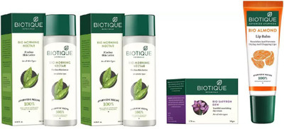 

BIOTIQUE BIO Morning Nectar Flawless Skin Moisturizer, SAFFRON DEW YOUTHFUL NOURISHING DAY CREAM FOR ALL SKIN TYPES, LIP BALM(Set of 4)