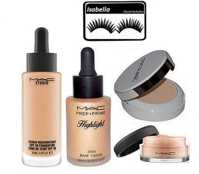 

ISABELLA Eyelashes & Mac Studio Water Weight Foundation & Prep+Prime Highlight & Color Bar Compact & Loose Powder(Set of 5)