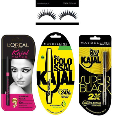 

Professional Eyelashes & Maybelline New Yrok Colossal Kajal& L'oreal Paris Magique Supreme Black - New Pack - 12 H Smudge-proof & , Deep Black 0.35g Super Black Kajal (Set of 4) (Set of 4)(Set of 4)