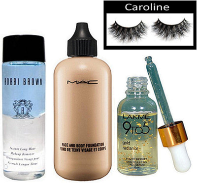 

caroline Eyelashes, Mac Face And Body Foundation, Bobbi Brown Makeup Remover, 9to5 Face Serum(Set of 4)