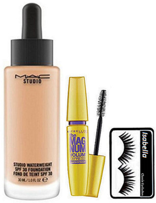 

ISABELLA Eyelashes & Mac Studio Water Weight Foundation & Maybelline The Magnum Mascara(Set of 3)