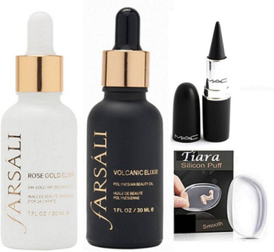 

tiara Silicon puff, Volcanic Elixir & Rose Gold Elixir Farsali , Stick kajal(Set of 4)