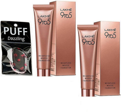 

dazzling Silicon puff With Lakme 9to5 Mousse Foundation Pack Of 2(Set of 3)