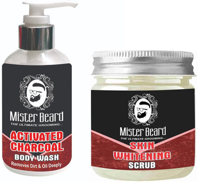 

Mister Beard Charcoal Body Wash 200ml WITH Skin Whitening Scrub 100g(Set of 2)