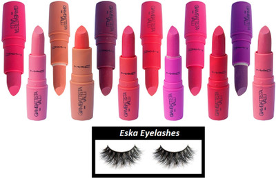 

eska Stylish Eyelashes,Mac Giambattistavalli Matte Finish Multi Colors Combo Set Of 12 Lipstick(Set of 13)