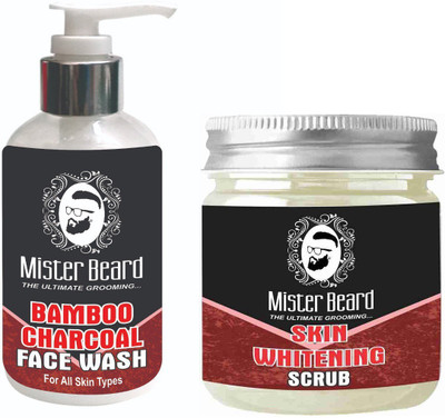 

Mister Beard Bamboo Charcoal Face Wash 200ml WITH Skin Whitening Scrub 100g(Set of 2)