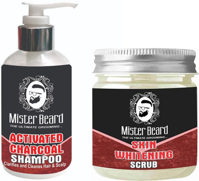 

Mister Beard Charcoal Shampoo 200ml WITH Skin Whitening Scrub 100g(Set of 2)