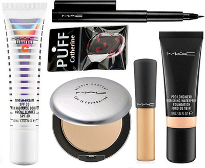 

catherine silicon puff with pro long wear foundation, mineralize concealer, studio perfect compact, lightful tinted cream, pen eyeliner(Set of 6)